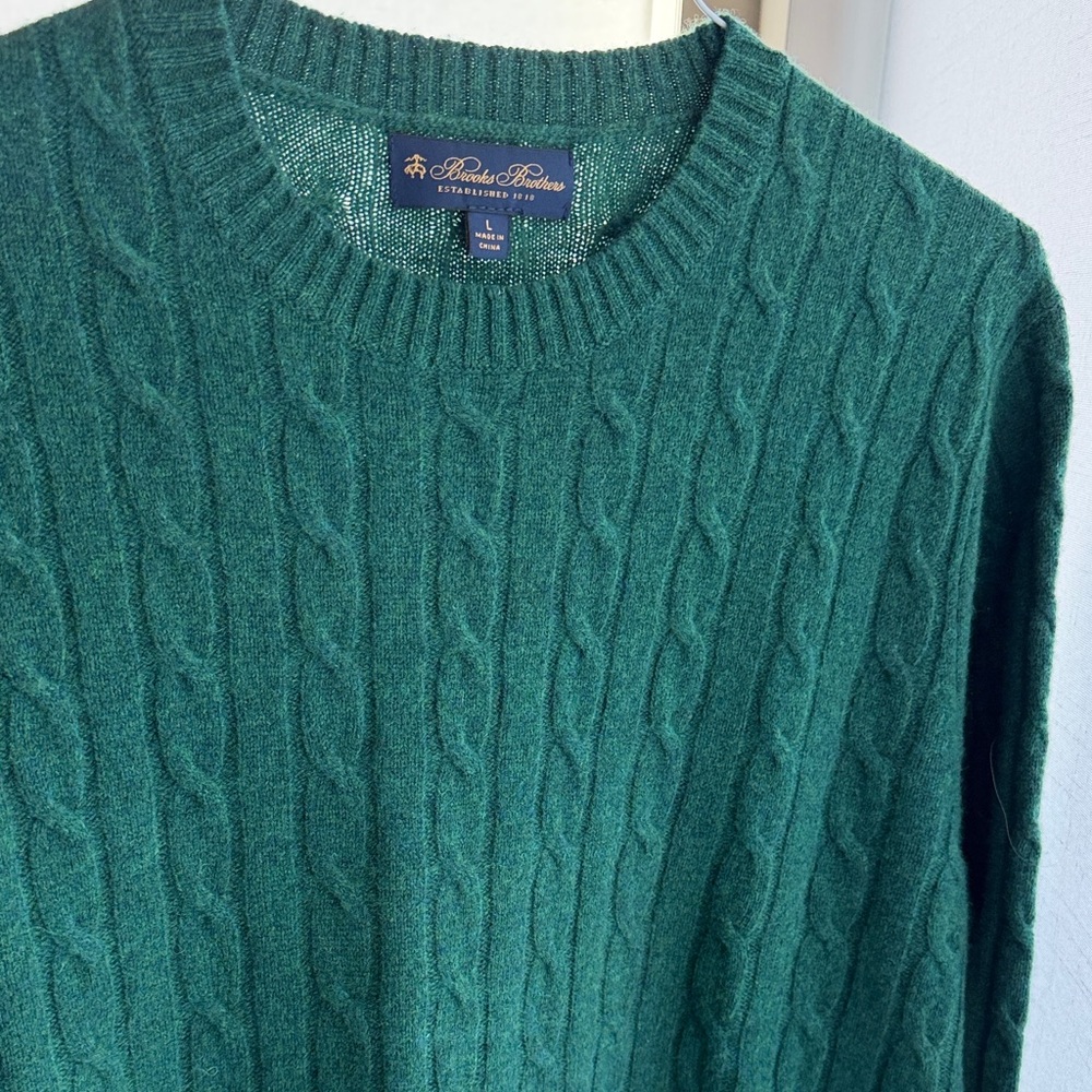 Brooks Brothers Emerald Cable Knit Crewneck Sweater